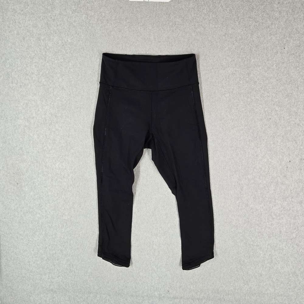 Lululemon Women Activewear Pants 6 Black Leggings Cropped Mesh 19" Inseam